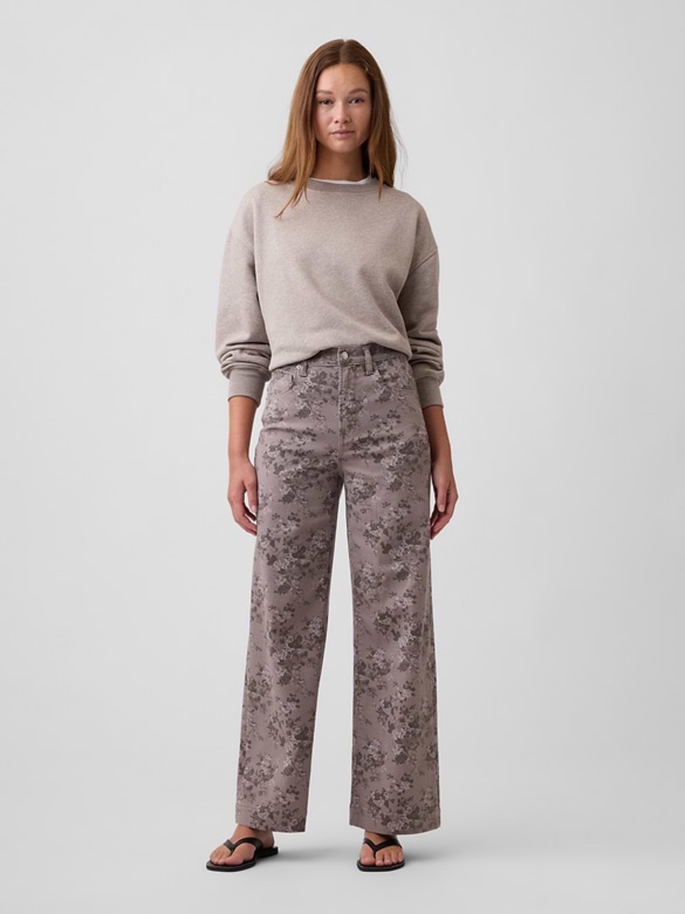 Gap High Rise Wide-Leg Print Crop Jeans Floral Cottagecore Feminine Baggy Casual